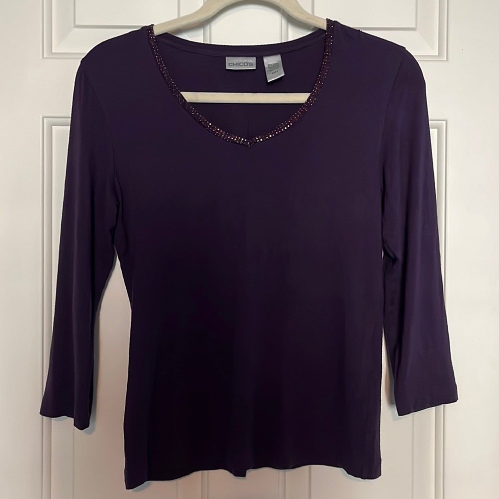 Eggplant Purple Chico’s 3/4 Sleeve Top Size 0